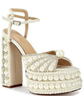 Astrella Pearl Embellished Platform Dress Sandals Women's Heels