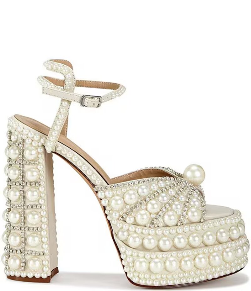 Astrella Pearl Embellished Platform Dress Sandals Women's Heels