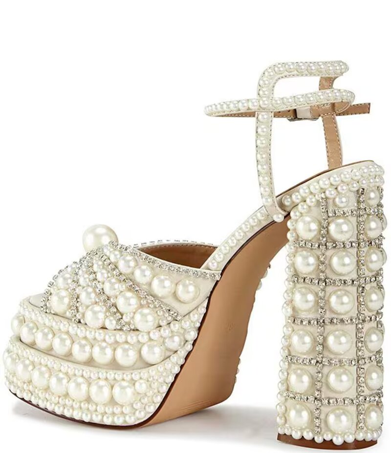 Astrella Pearl Embellished Platform Dress Sandals Women's Heels