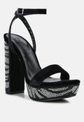 ZIRCON Black Rhinestone Patterned High Heel Sandals