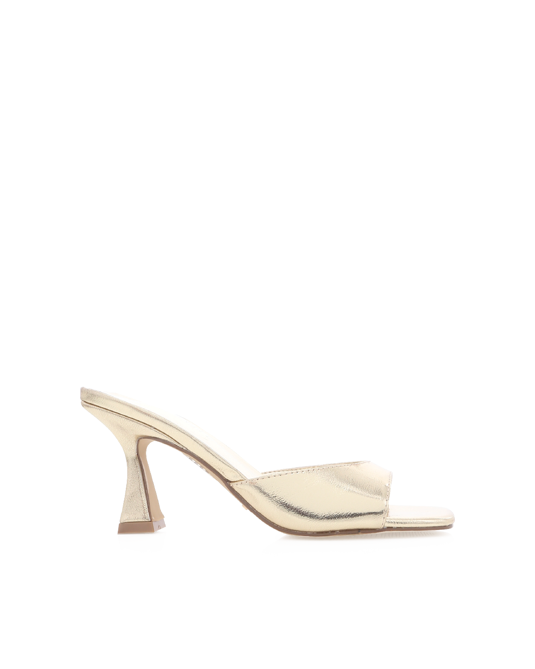 Binita Mid Stiletto Square-Toe Mule, Gold Metallic – Alicia Shoes, Hialeah FL