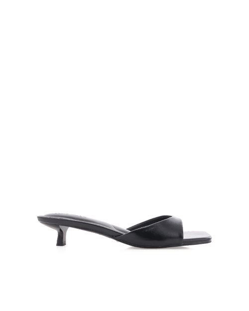 Brody Kitten Heel Square-Toe Mule, Black Shine – Alicia Shoes, Hialeah FL