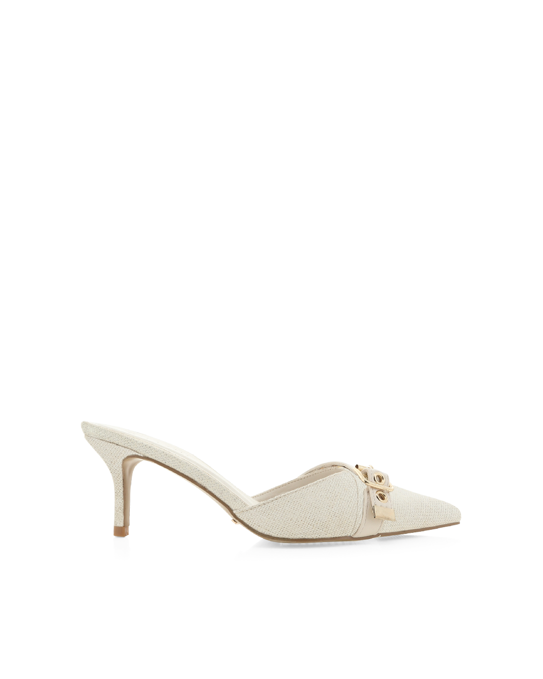 Daija Mid Stiletto Pointed-Toe Mule, Ivory Linen – Alicia Shoes, Hialeah FL
