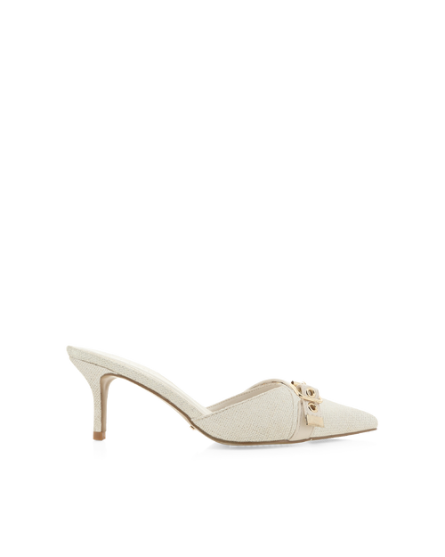 Daija Mid Stiletto Pointed-Toe Mule, Ivory Linen – Alicia Shoes, Hialeah FL