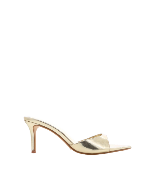 Ensley Mid Stiletto Open-Toe Mule, Gold Metallic – Alicia Shoes, Hialeah FL