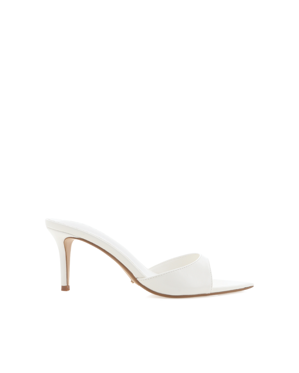 Ensley Mid Stiletto Open-Toe Mule, White Shine – Alicia Shoes, Hialeah FL