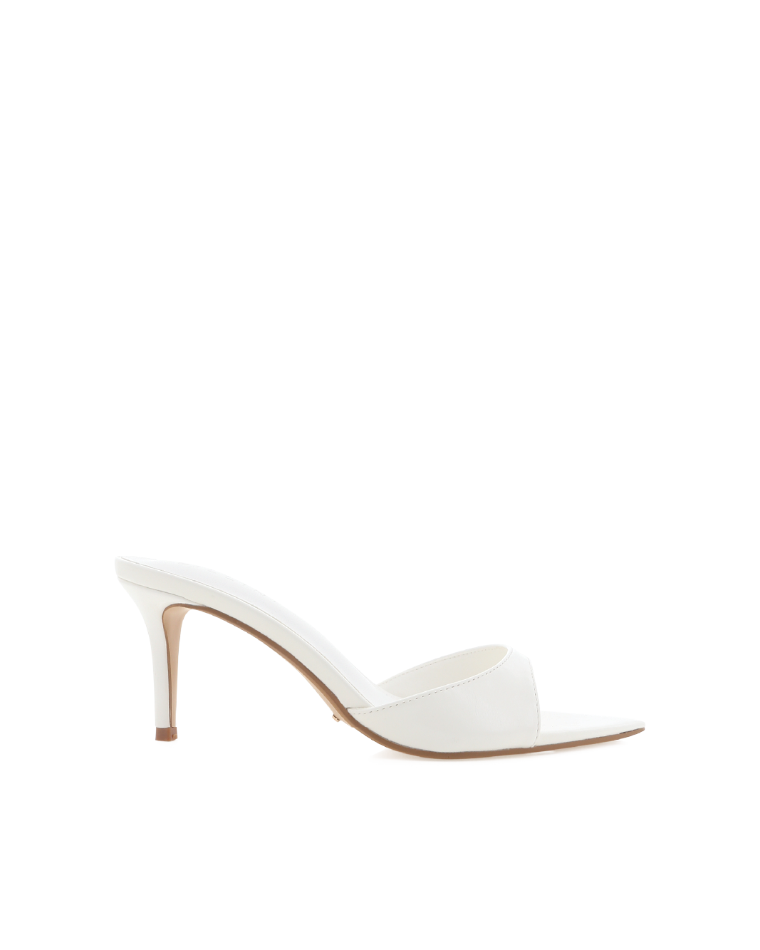 Ensley Mid Stiletto Open-Toe Mule, White Shine – Alicia Shoes, Hialeah FL