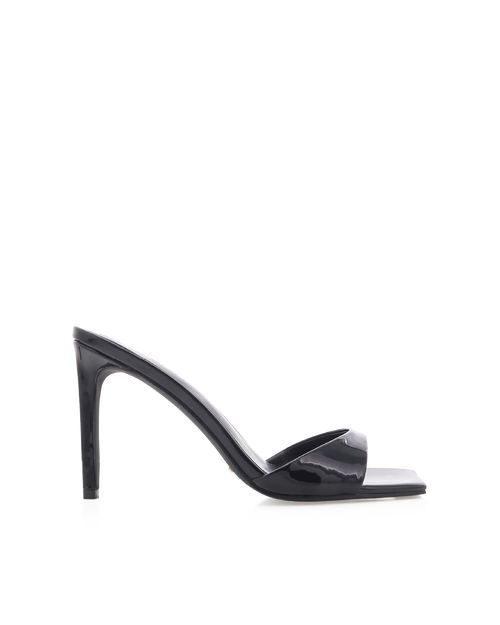 Esmeralda High Stiletto Square-Toe Mule, Black Patent – Alicia Shoes, Hialeah FL