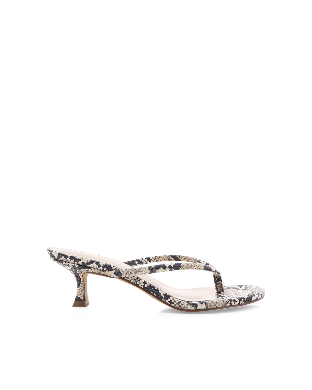 Esti Kitten Heel Thong Mule, Ecru Snake – Alicia Shoes, Hialeah FL