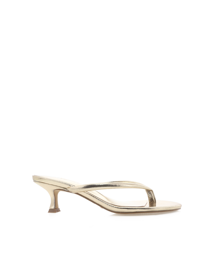 Esti Kitten Heel Thong Mule, Gold Metallic – Alicia Shoes, Hialeah FL