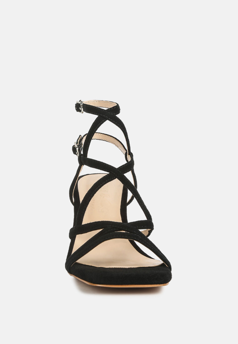 FIORELLA Black Strappy Block Heel Sandals