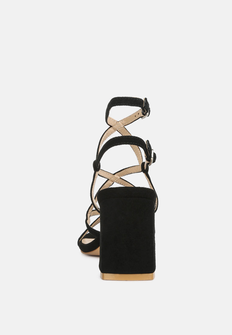 FIORELLA Black Strappy Block Heel Sandals