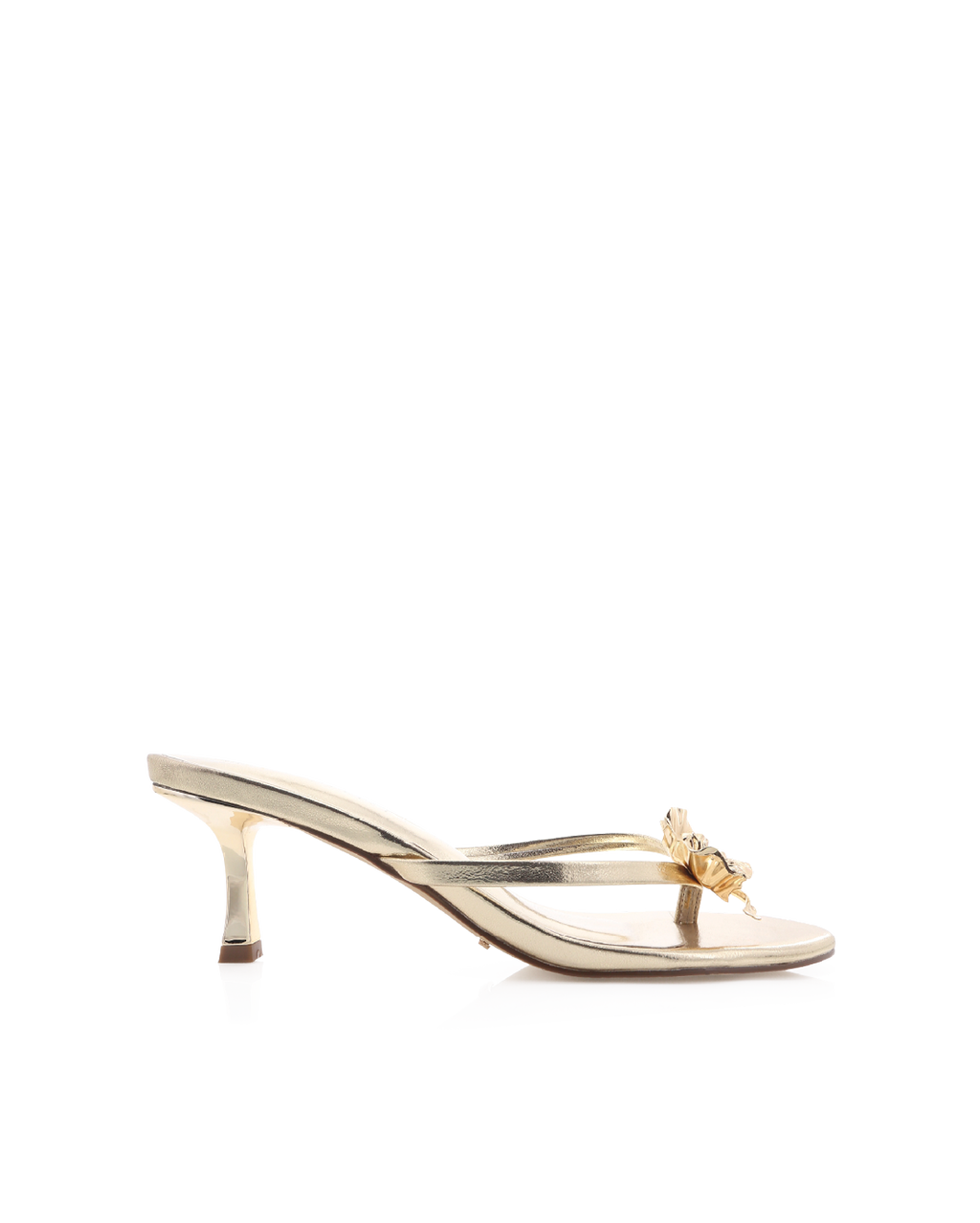 Gem Kitten Heel Thong Mule, Gold Metallic – Alicia Shoes, Hialeah FL