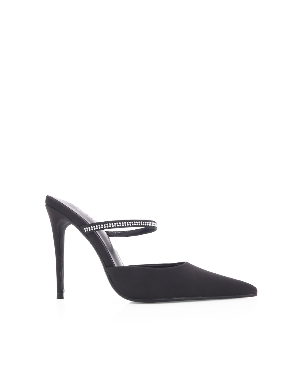 Gianella High Stiletto Pointed-Toe Mule, Black Satin – Alicia Shoes, Hialeah FL