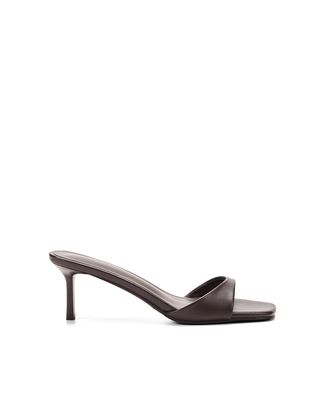 Haddison Mid Stiletto Square-Toe Mule, Dark Cacao – Alicia Shoes, Hialeah FL