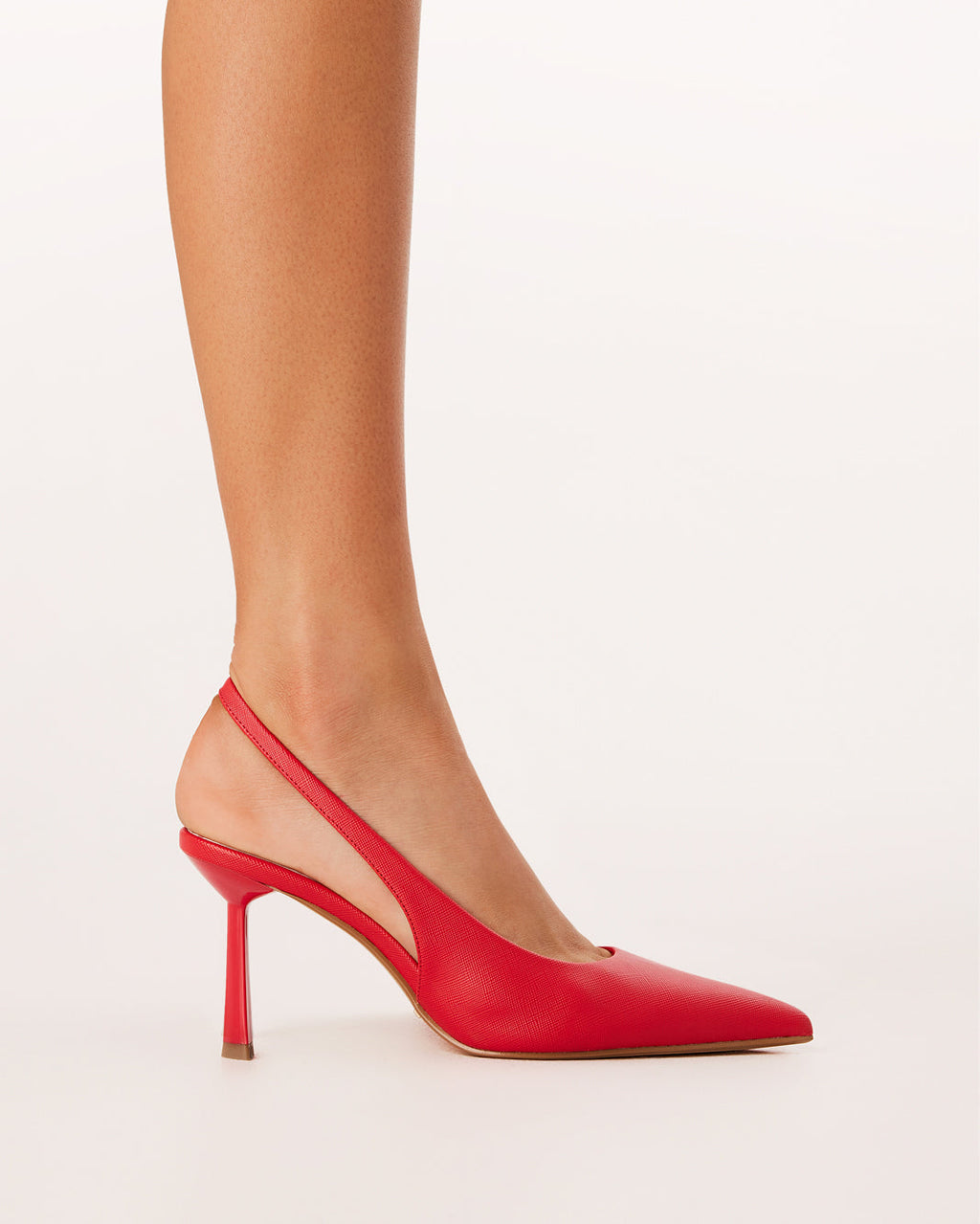 Idana Mid Stiletto Slingback Pump, Pimiento Saffiano Shine – on foot, view 3