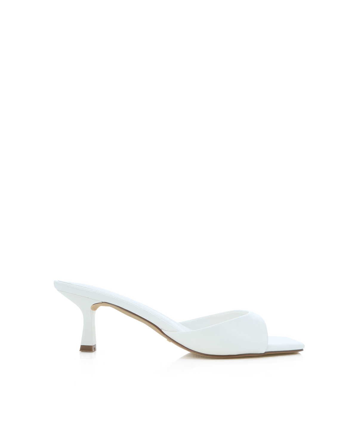 Ilaria Kitten Heel Square-Toe Mule, White Shine – Alicia Shoes, Hialeah FL