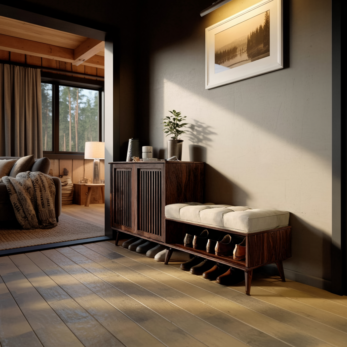Lioren Solid Wood Entryway Bench Shoe Rack With Storage And Low Cabinet