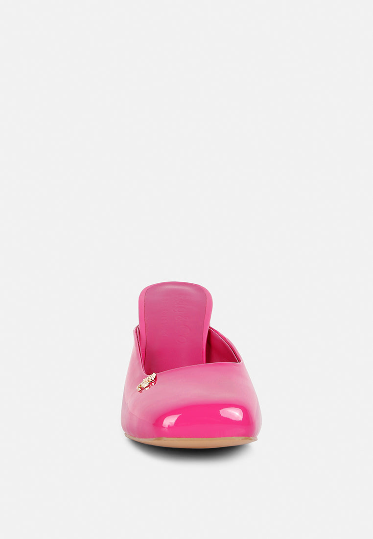 NEOPLAST Pink Patent Faux Leather Block Heeled Mules
