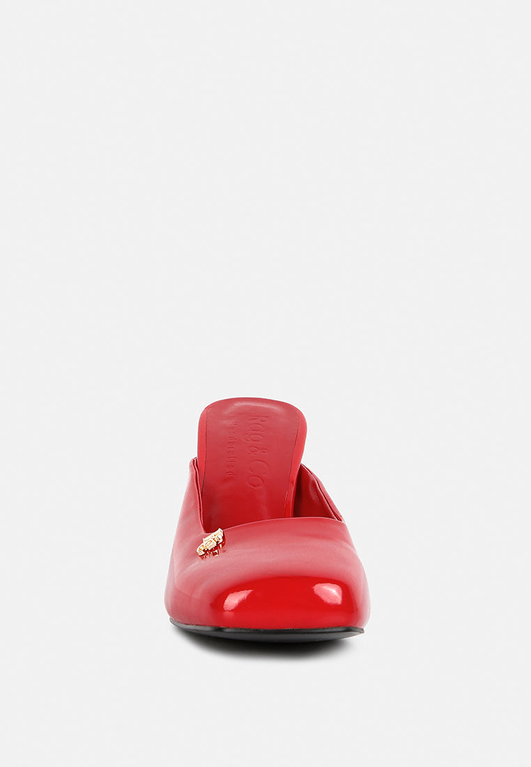 NEOPLAST Red Patent Faux Leather Block Heeled Mules