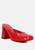 NEOPLAST Red Patent Faux Leather Block Heeled Mules