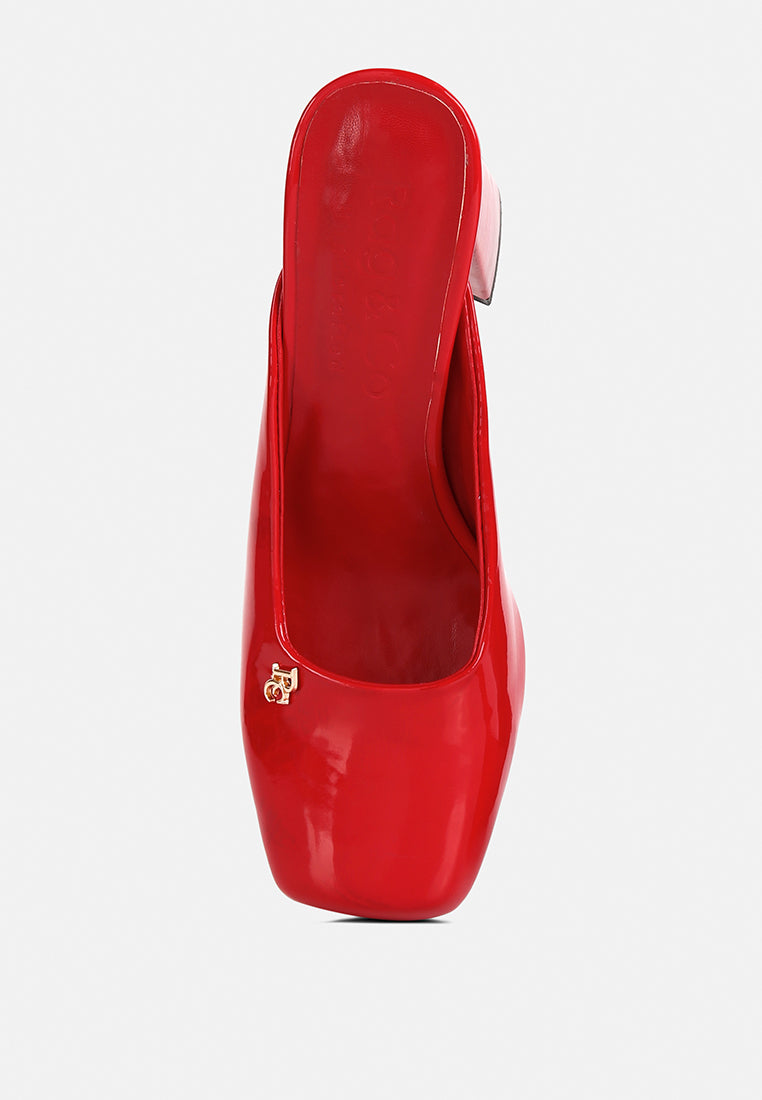NEOPLAST Red Patent Faux Leather Block Heeled Mules