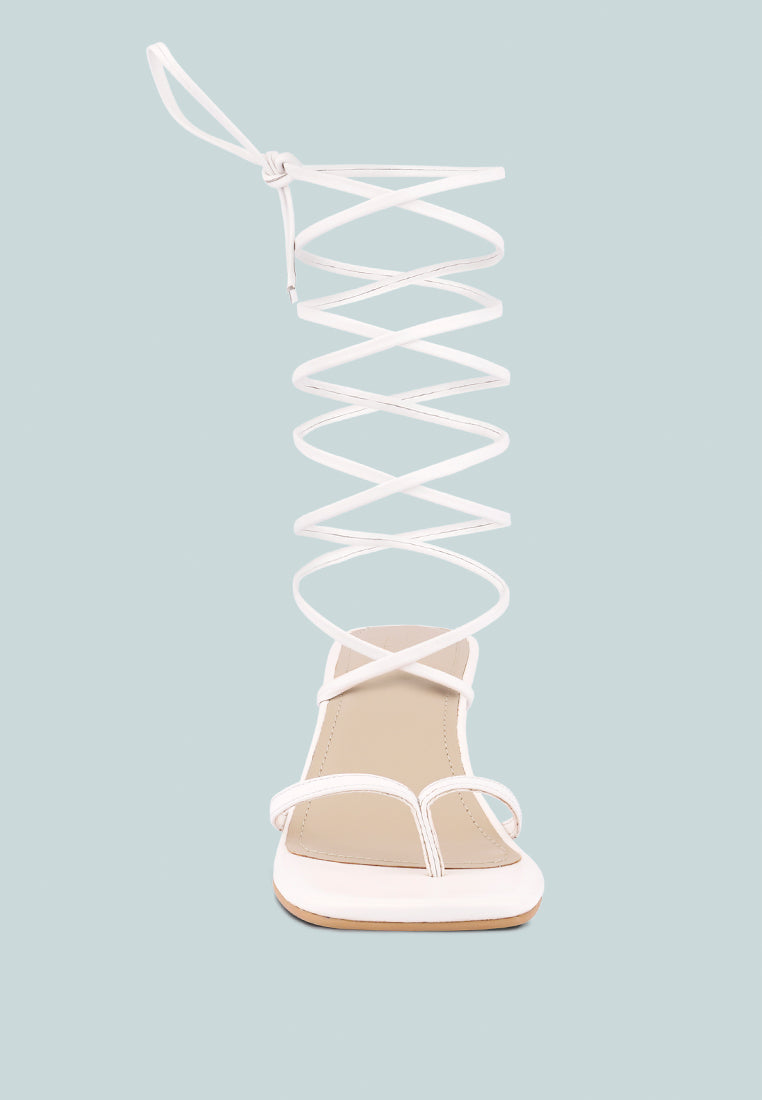 DORITA White Kitten Heel Lace Up Sandal