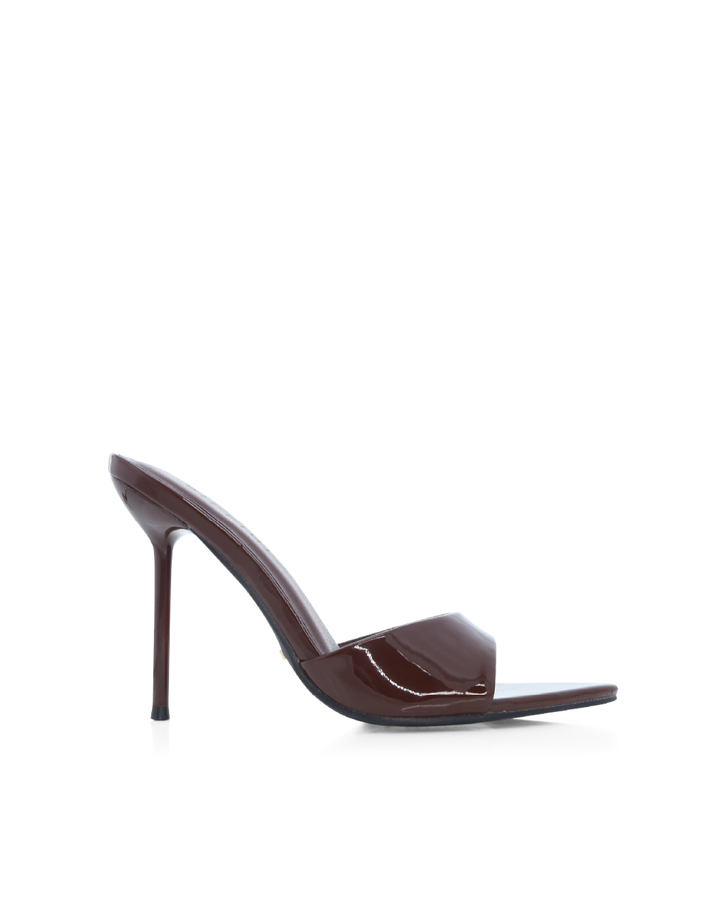 Tivon High Stiletto Open-Toe Mule, Chocolate Patent – Alicia Shoes, Hialeah FL
