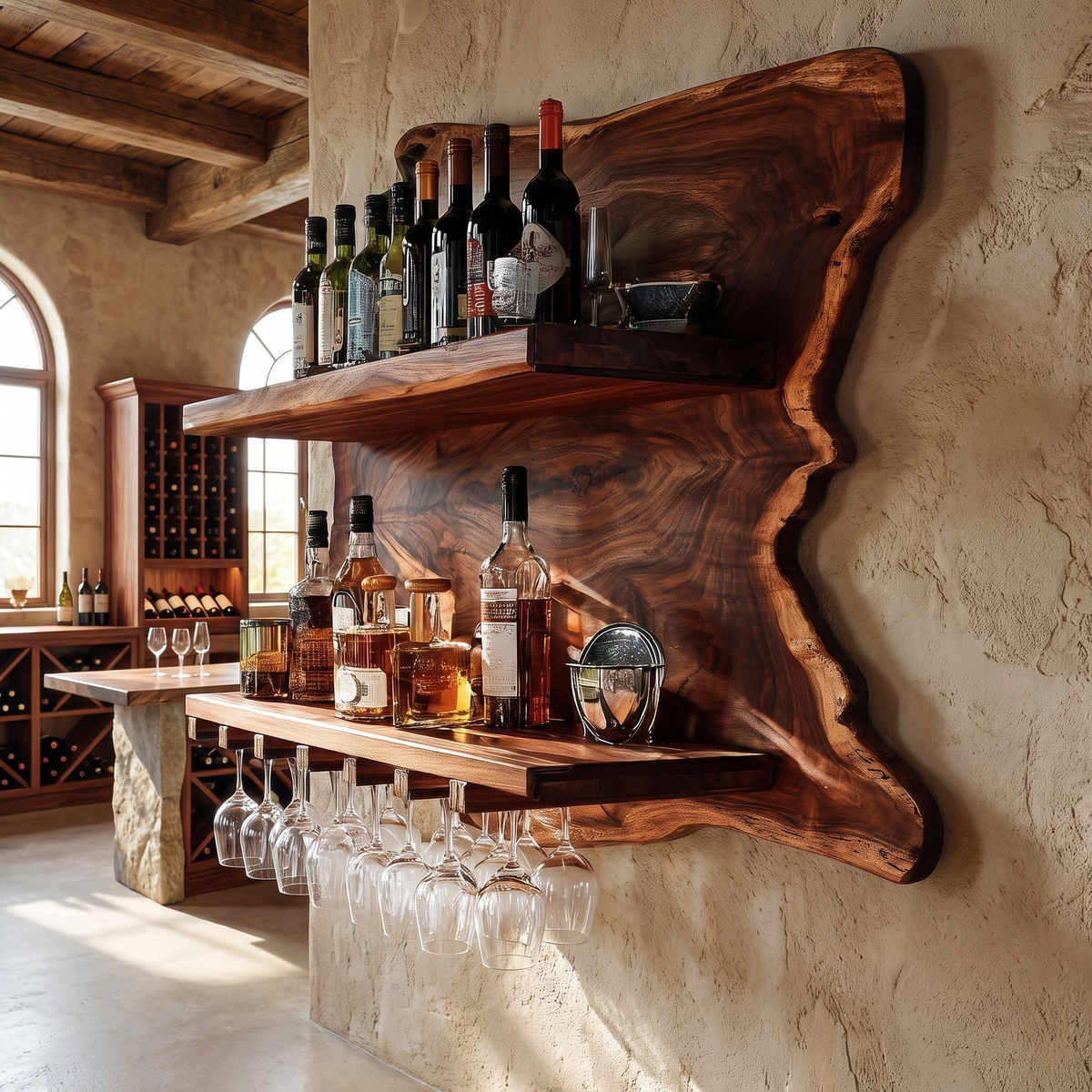 Thornmere Live Edge Handcrafted Floating Wine Shelf SPA623534
