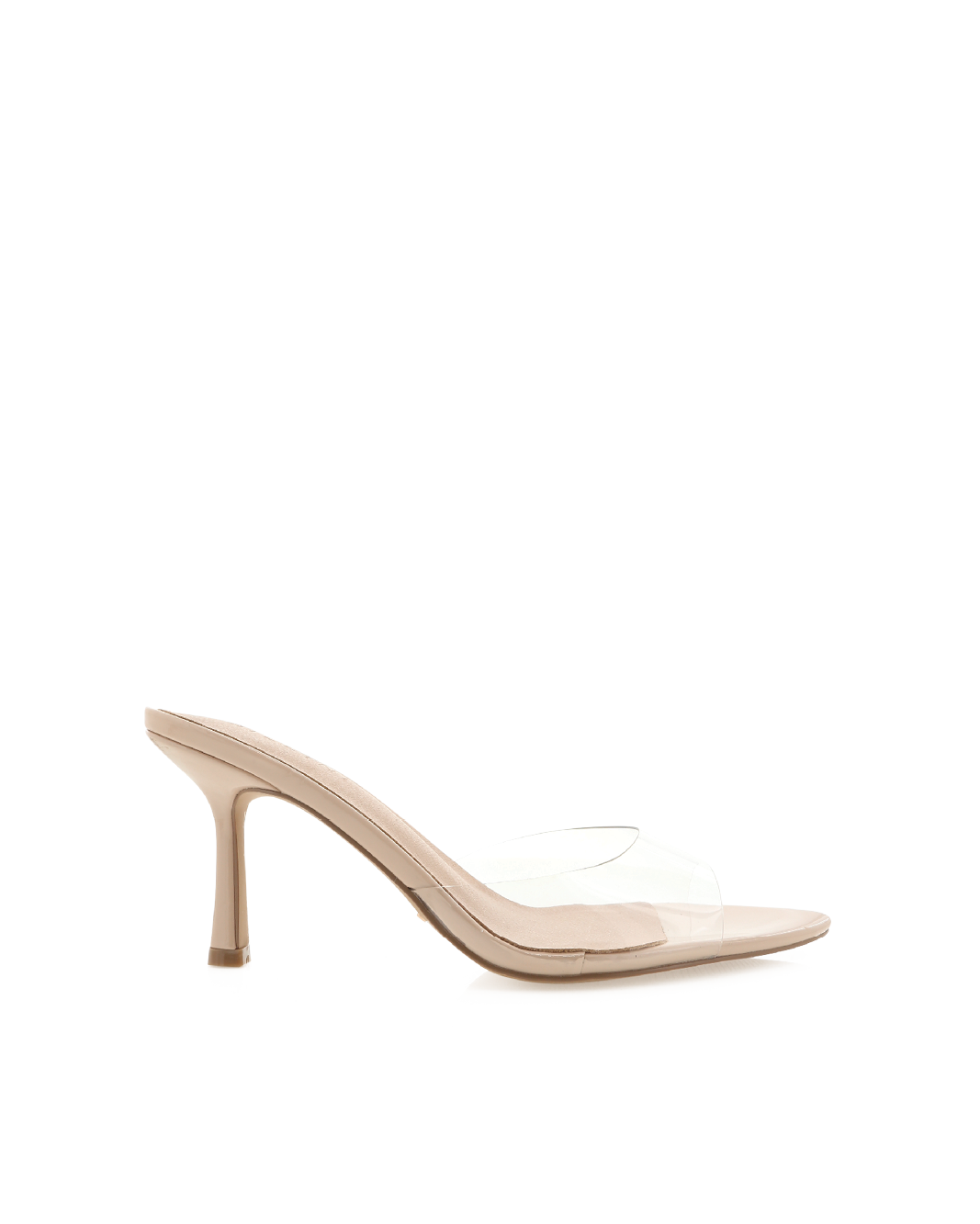 Xayana Mid Stiletto Open-Toe Mule, Nude Patent/Clear – Alicia Shoes, Hialeah FL