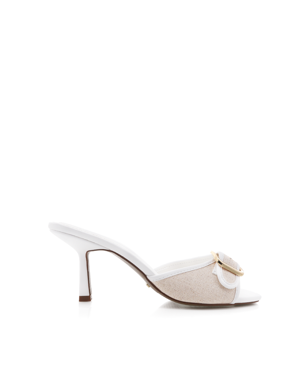 Yash Mid Stiletto Square-Toe Mule, Wheat Linen/White – Alicia Shoes, Hialeah FL