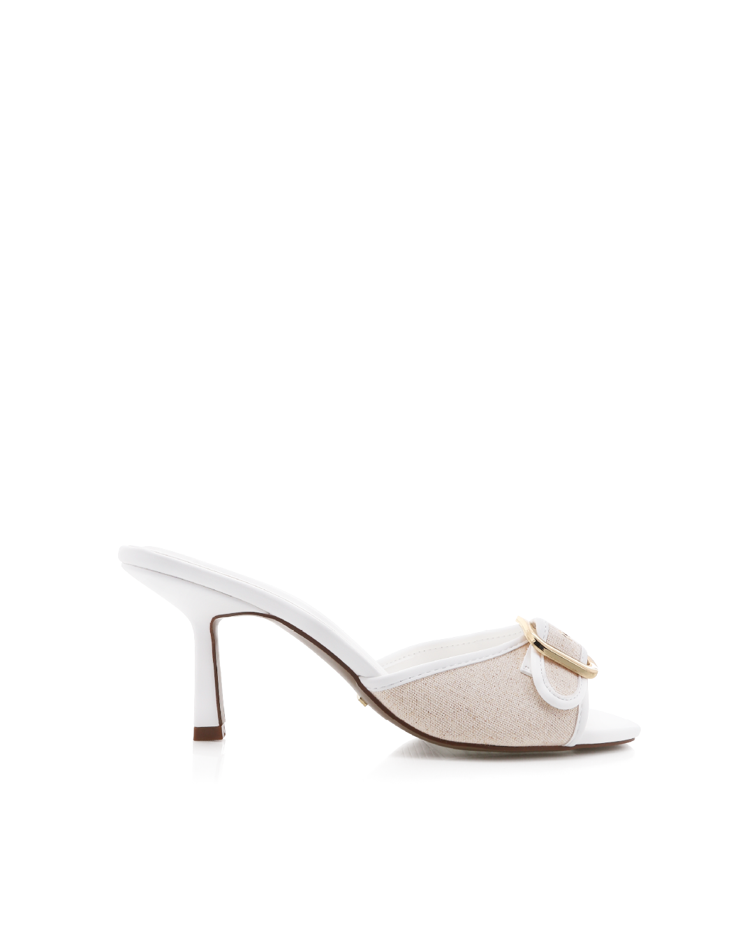 Yash Mid Stiletto Square-Toe Mule, Wheat Linen/White – Alicia Shoes, Hialeah FL