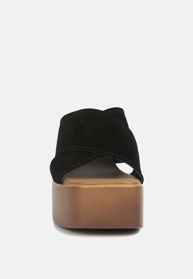 MATRIX Criss Cross Strap Block Heel Sandals in Black