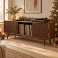 Halden Slatted Record Console in a Christmas living room