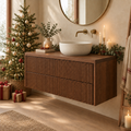 Halden Fluted Floating Vanity in a Christmas living room