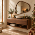 Mesa Vanity and Organic Mirror Set in a Christmas living room