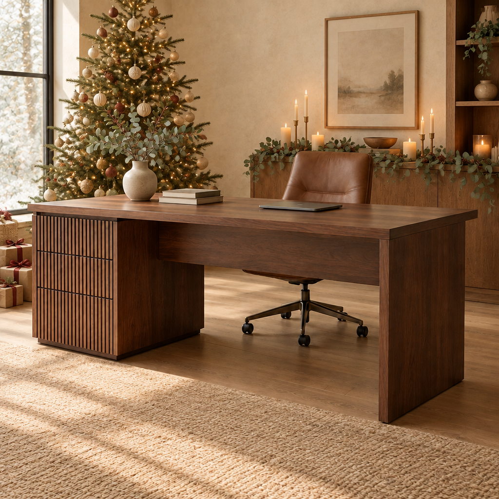 Halden Executive Desk in a Christmas living room