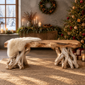 Tidewood Driftwood Entry Bench in a Christmas living room