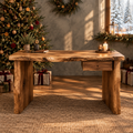 Tidewood Live-Edge Writing Desk in a Christmas living room