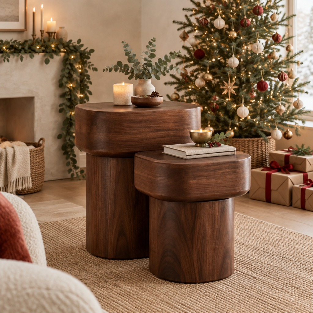 Mesa Stacked Block Side Tables in a Christmas living room