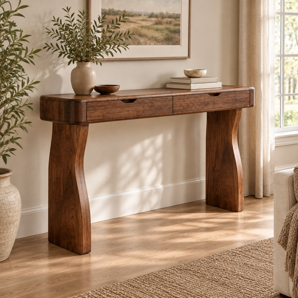 Sora Curved Console Table side view