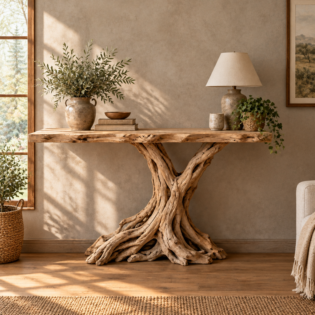 Tidewood Branch Console with Light in a living room
