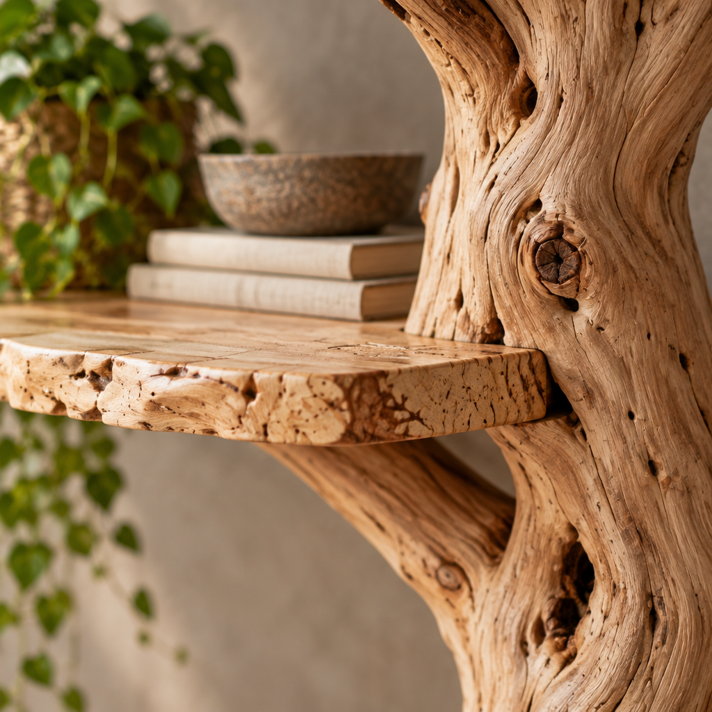 Tidewood Freestanding Tree Bookshelf wood grain and joinery close-up