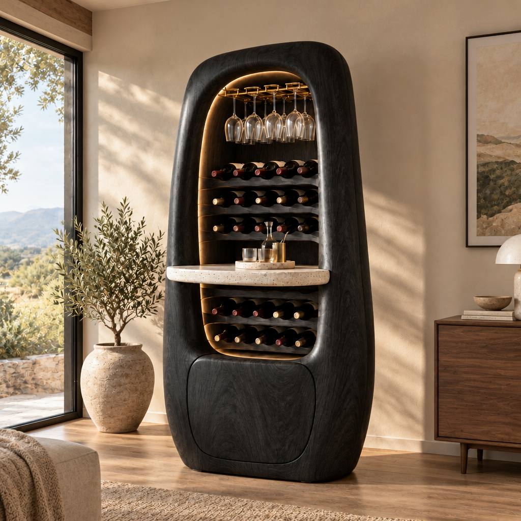 Mojave Sculpted Wine and Bar Cabinet in Ebonized Black finish