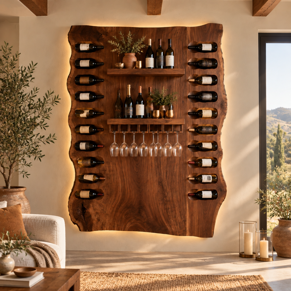Mojave Slab Wine Bar Wall with Light in a living room