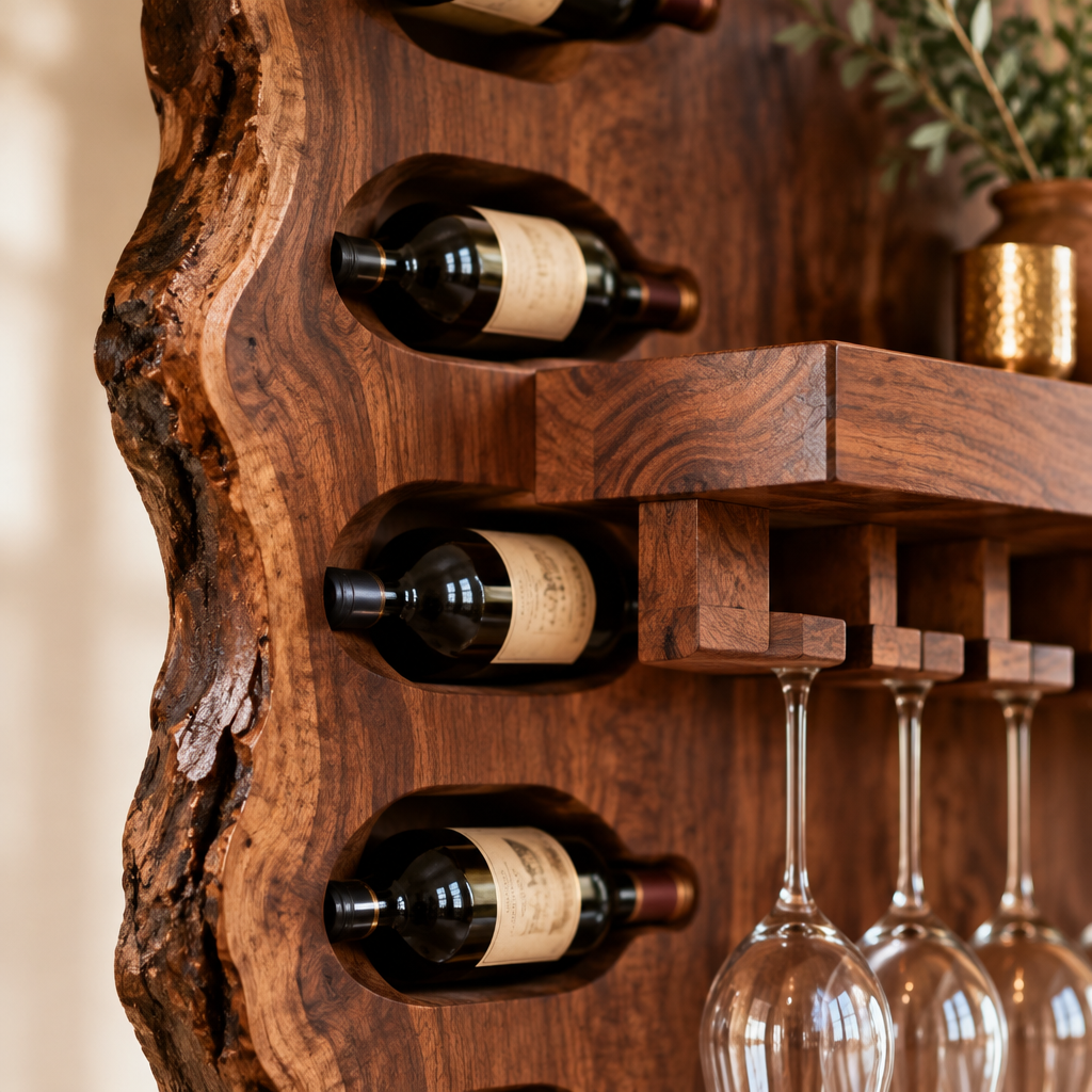 Mojave Slab Wine Bar Wall with Light wood grain and joinery close-up