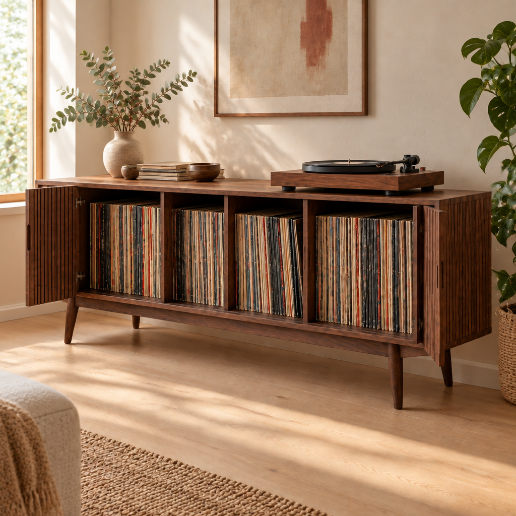 Halden Slatted Record Console in use