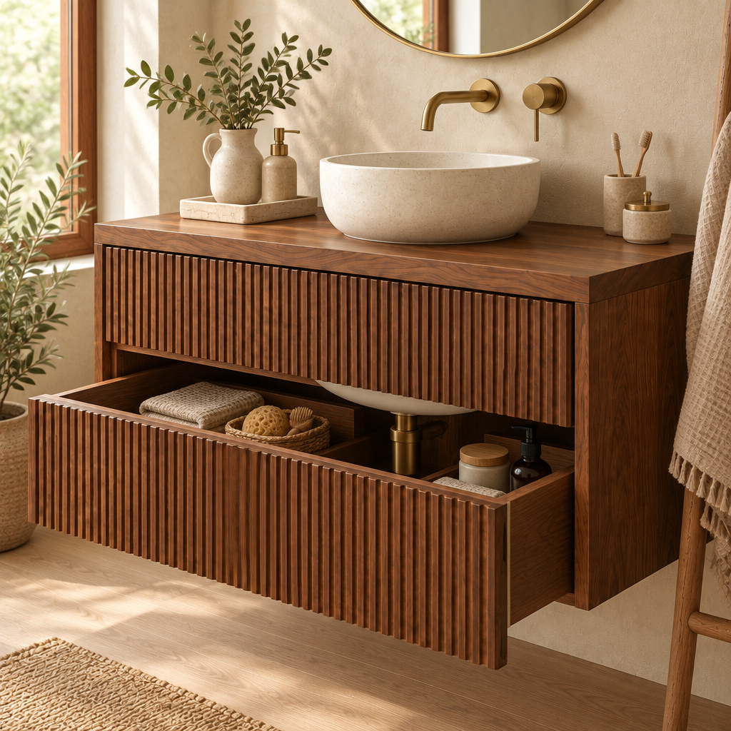 Halden Fluted Floating Vanity in use