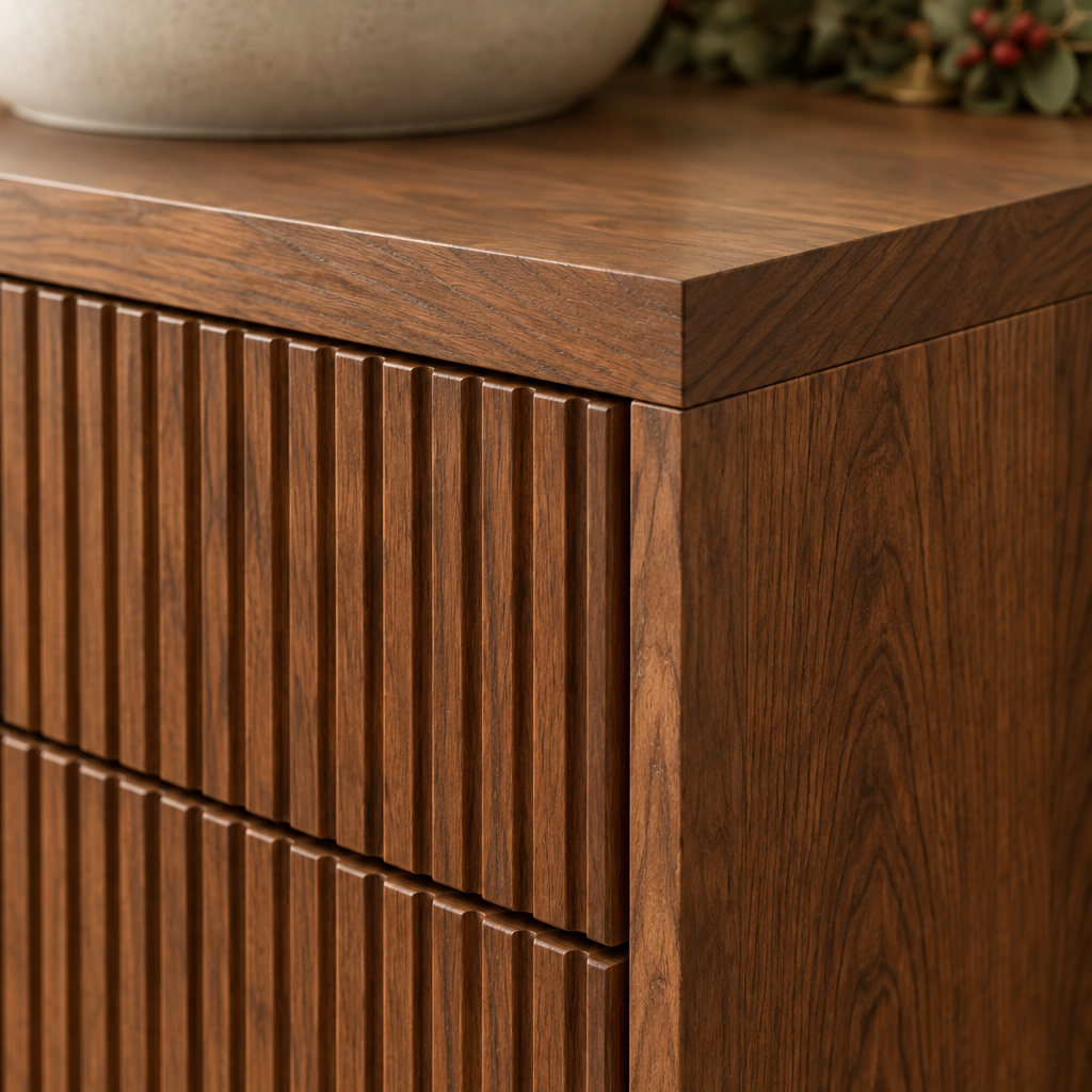 Halden Fluted Floating Vanity wood grain and joinery close-up