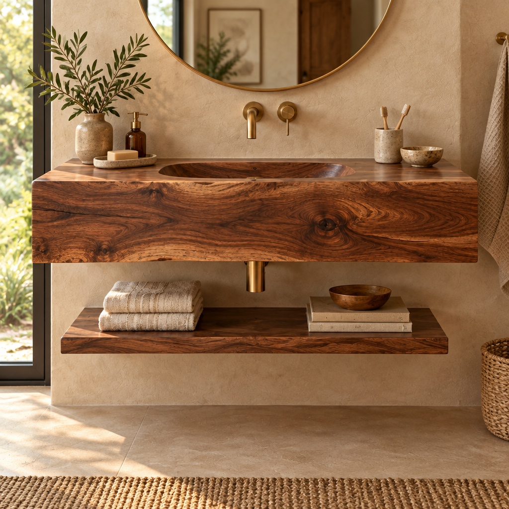Mojave Carved Integrated-Sink Vanity in use